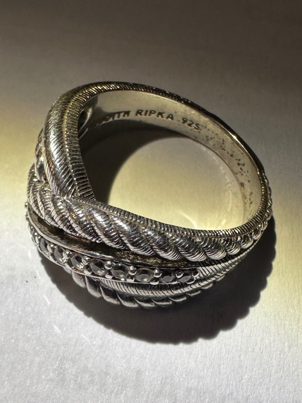 Judith Ripka Sterling Silver Crisscross Rope Design CZ Ring Sz 8 - Picture 7 of 9
